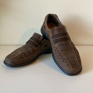 Rieker Men's Brown Leather Slip-On Loafers with Cut Out details EU Size 40 EUC